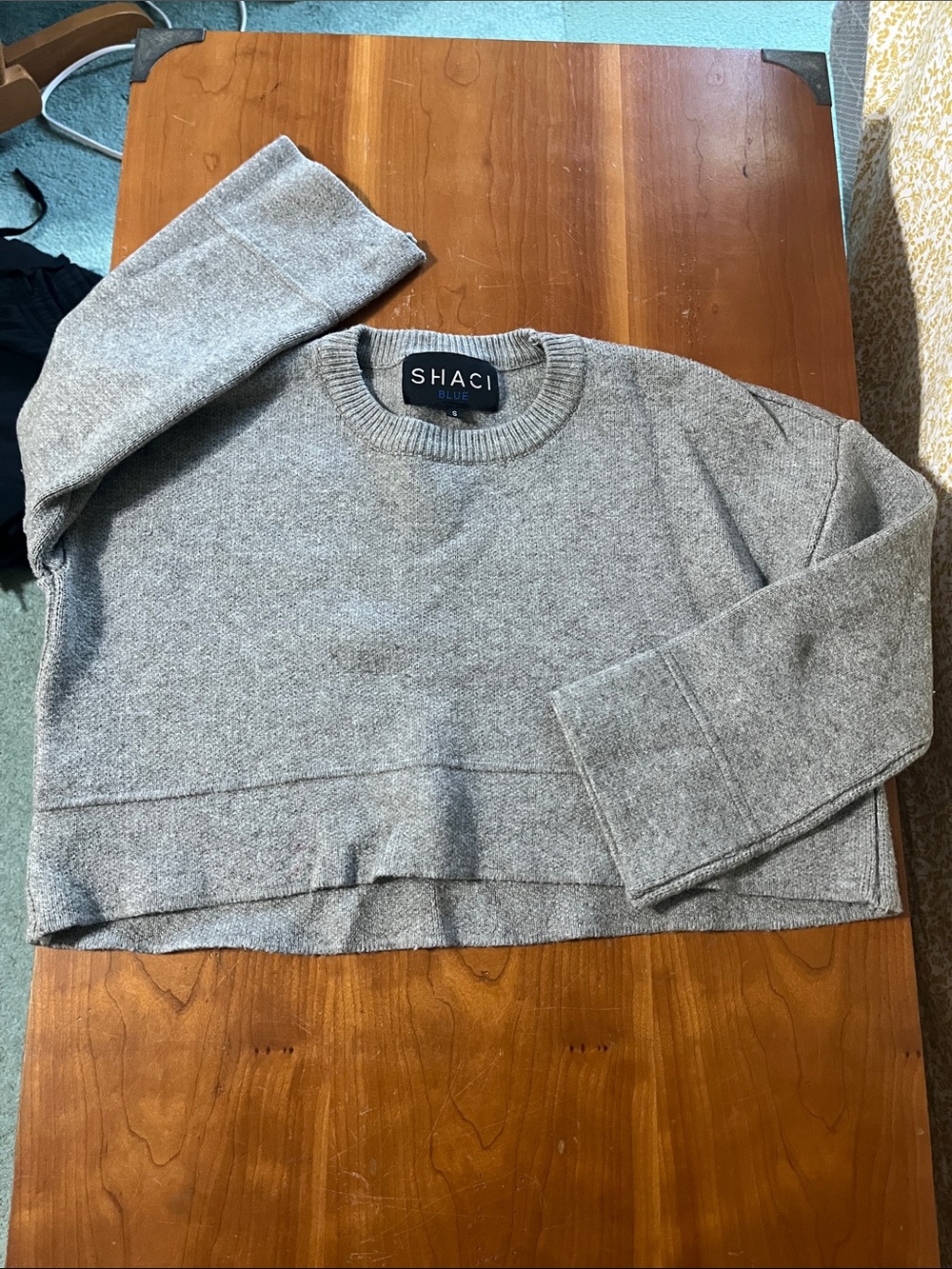 Shaci Blue Cropped Crewneck Sweater, Size S